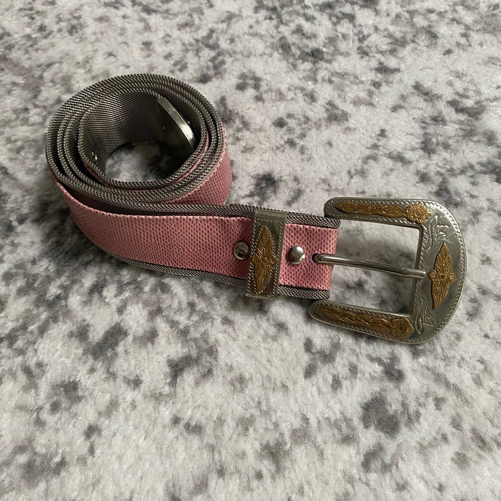German Silver Metal Mesh Ladies’ Western Belt Pink 27” - 33”